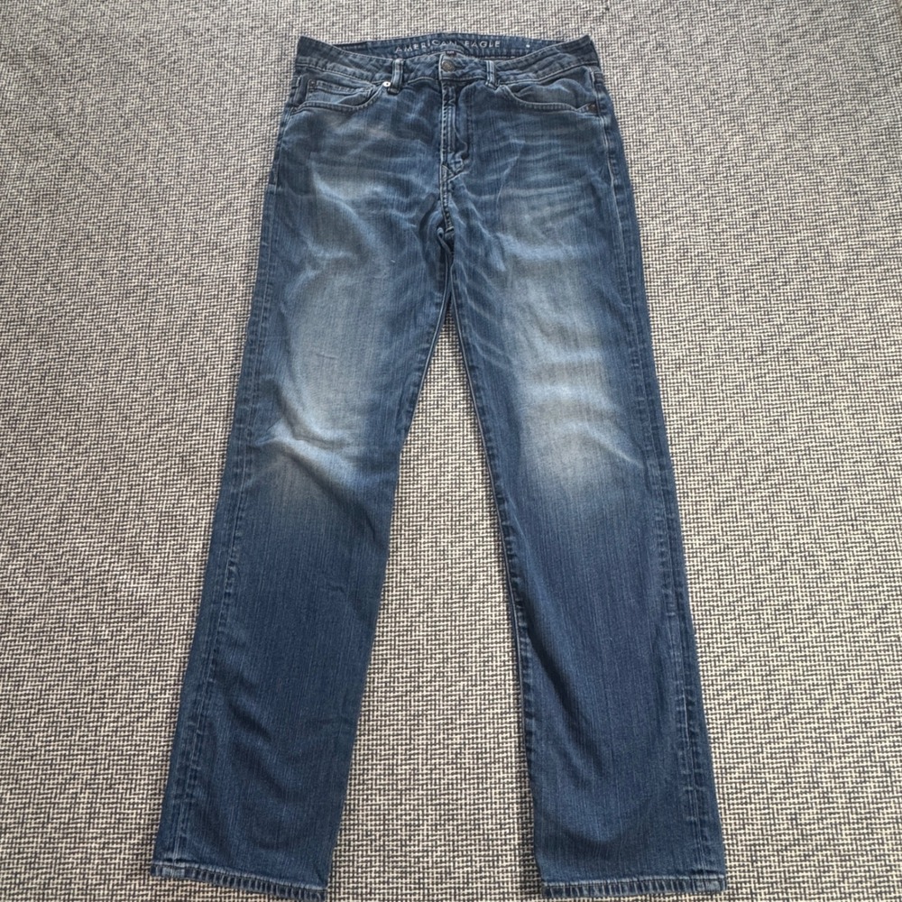 American Eagle Mens Relaxed Straight Flex Jeans 33x34 Medium Wash Blue Denim